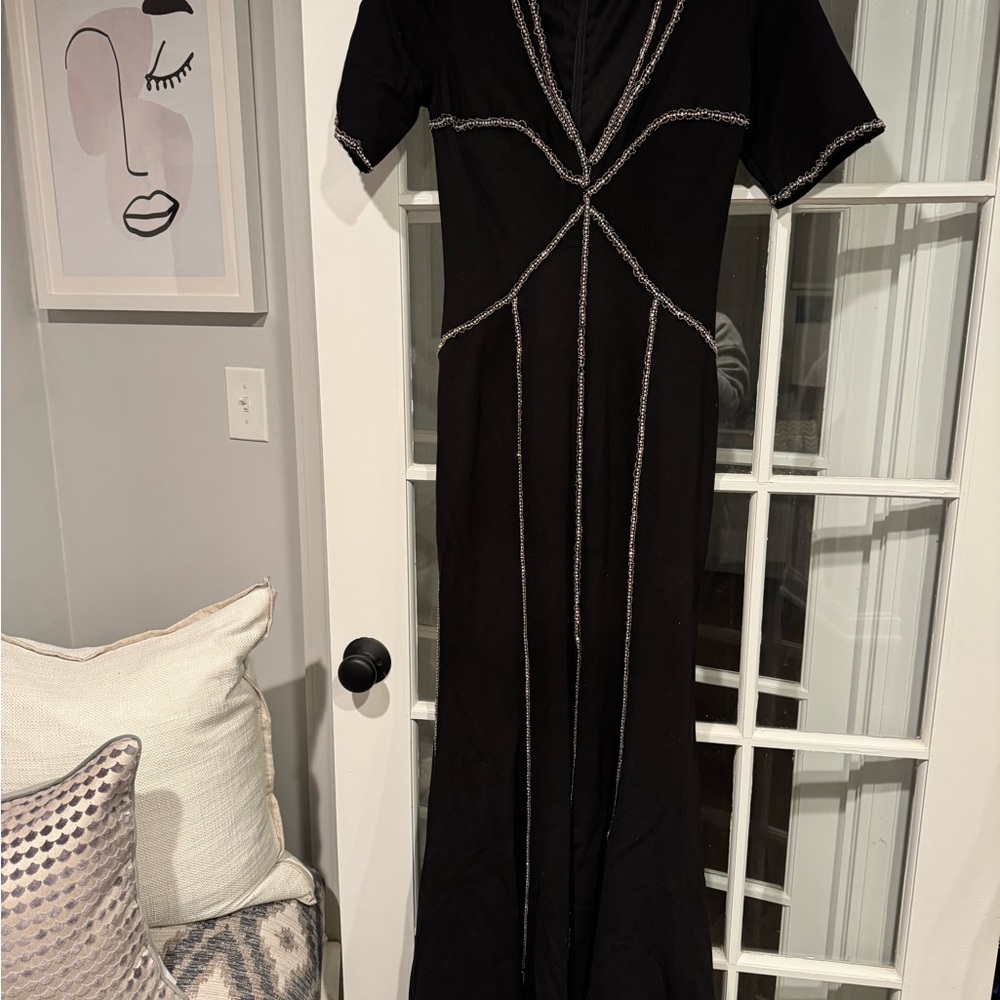 Terani Couture Black Dress with Silver Accents